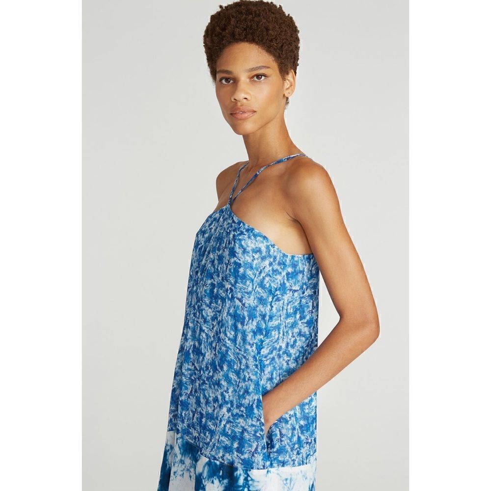 NWT AMUR Aminah Halter Dress in Mykonos Blue Brushstrokes, Size 2 - Picture 4 of 16